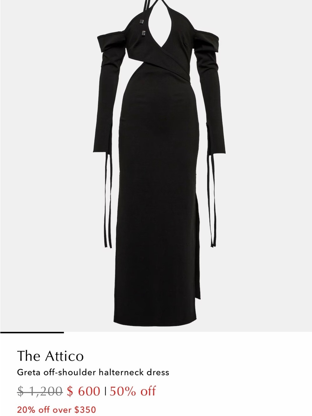 The Attico Black One-Shoulder Halter Gown with Draped Sleeves